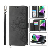 Skin-feel Flowers Embossed Wallet Leather Phone Case