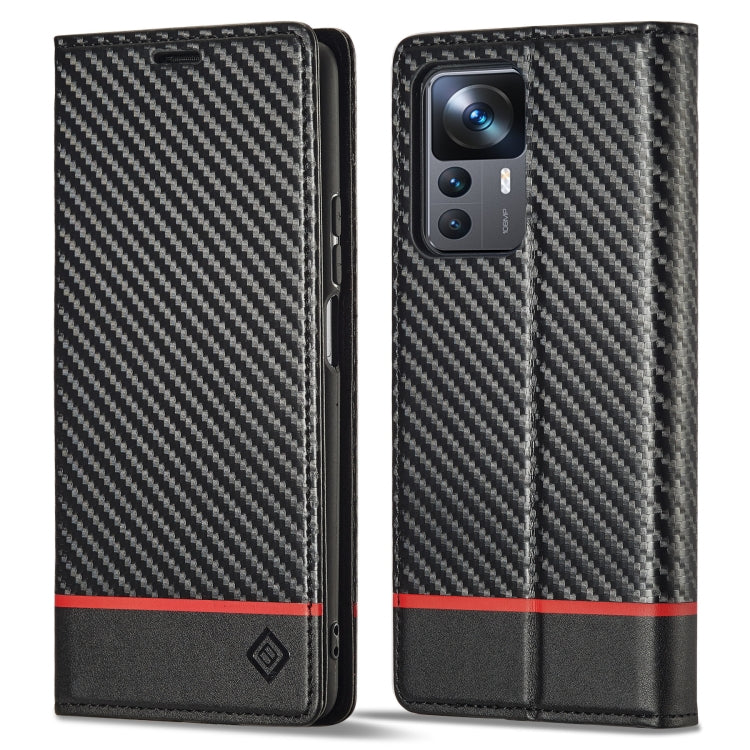 LC.IMEEKE Carbon Fiber Texture Flip Leather Phone Case, For Xiaomi 12T/12T Pro/Redmi K50 Ultra
