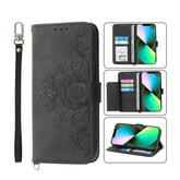 Skin-feel Flowers Embossed Wallet Leather Phone Case