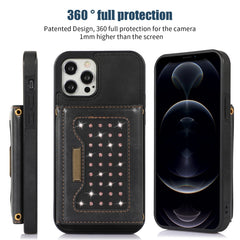 Three-fold RFID Leather Phone Case with Lanyard, For iPhone 12 Pro Max, For iPhone 13, For iPhone 13 Mini, For iPhone 13 Pro