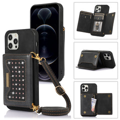 Three-fold RFID Leather Phone Case with Lanyard, For iPhone 12 Pro Max, For iPhone 13, For iPhone 13 Mini, For iPhone 13 Pro