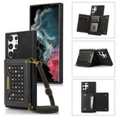 Three-fold RFID Leather Phone Case with Lanyard, For Samsung Galaxy S22 Ultra, For iPhone 12 Pro