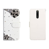 Horizontal Flip Solid Color Rhinestones Leather Case with Card Slot & Wallet & Holder, For Xiaomi Redmi 8