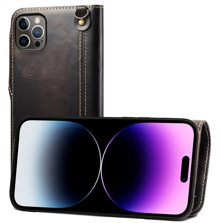 Denior Oil Wax Cowhide Magnetic Button Genuine Leather Case, For iPhone 14 Pro Max, For iPhone 14 Pro, For iPhone 14, For iPhone 14 Plus, For iPhone 13 Pro Max, For iPhone 13 Pro