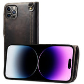 Denior Oil Wax Cowhide Magnetic Button Genuine Leather Case, For iPhone 14 Pro Max, For iPhone 14 Pro, For iPhone 14, For iPhone 14 Plus, For iPhone 13 Pro Max, For iPhone 13 Pro