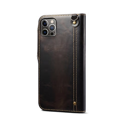 Denior Oil Wax Cowhide Magnetic Button Genuine Leather Case, For iPhone 14 Pro Max, For iPhone 14 Pro, For iPhone 14, For iPhone 14 Plus, For iPhone 13 Pro Max, For iPhone 13 Pro