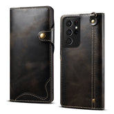 Denior Oil Wax Cowhide Magnetic Button Genuine Leather Case, For Samsung Galaxy S21 Ultra 5G, For Samsung Galaxy S22 5G, For Samsung Galaxy S22+ 5G, For Samsung Galaxy S22 Ultra 5G