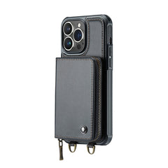 JEEHOOD C22 Series Zipper Wallet Phone Case with Long and Short Lanyard, For iPhone 14, For iPhone 14 Plus, For iPhone 14 Pro, For iPhone 14 Pro Max