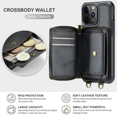 JEEHOOD C22 Series Zipper Wallet Leather Phone Case with Dual Lanyard