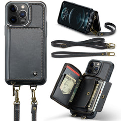 JEEHOOD C22 Series Zipper Wallet Leather Phone Case with Dual Lanyard