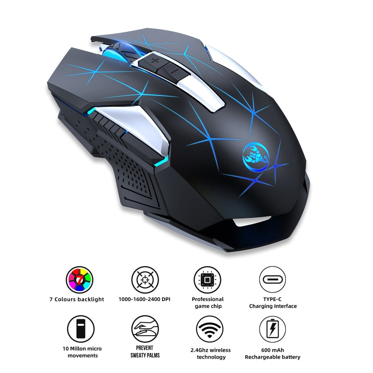 HXSJ T300 7 Keys 2400DPI 2.4G Colorful Luminous Wireless Mouse, T300 Black, T300 White HXSJ T300 7 Keys 2400DPI 2.4G Colorful Luminous Wireless Mouse, T300 Black, T300 White