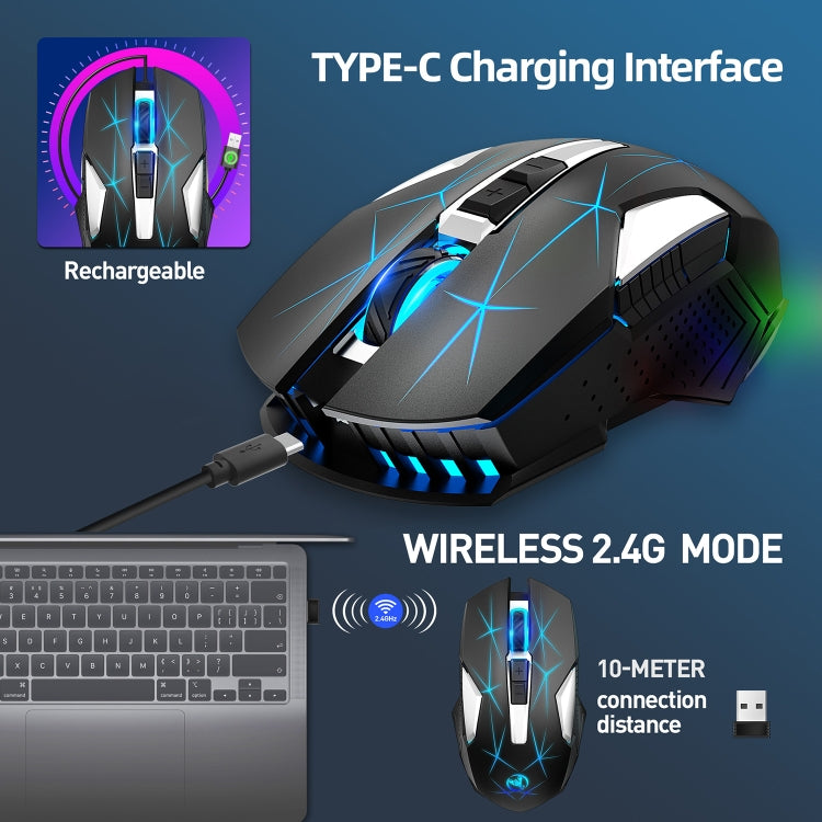 HXSJ T300 7 Keys 2400DPI 2.4G Colorful Luminous Wireless Mouse, T300 Black, T300 White HXSJ T300 7 Keys 2400DPI 2.4G Colorful Luminous Wireless Mouse, T300 Black, T300 White