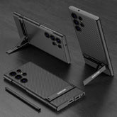 GKK Triumph Ultra-Thin Plain Leather Phone Case with Holder, For Samsung Galaxy S23 Ultra 5G