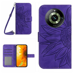 Skin Feel Sun Flower Embossed Flip Leather Phone Case with Lanyard