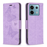 Two Butterflies Embossing Leather Phone Case, For Xiaomi Redmi Note 13 Pro 4G Global, For Xiaomi Poco M6 Pro 4G, For Xiaomi Redmi Note 13 4G Global, For Xiaomi Redmi Note 13