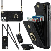 Rhombic Texture Card Bag Phone Case with Long Lanyard