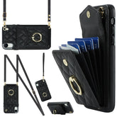 Rhombic Texture Card Bag Phone Case with Long Lanyard