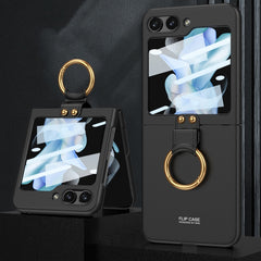 GKK Ultra-thin PC Full Coverage Phone Case with Ring Holder / Tempered Film, For Samsung Galaxy Z Flip5