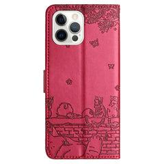 Cat Embossing Pattern Leather Phone Case with Lanyard