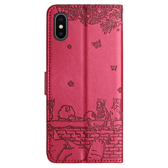 Cat Embossing Pattern Leather Phone Case with Lanyard