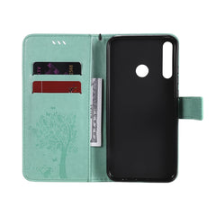 Tree & Cat Embossed Pattern Horizontal Flip Leather Case with Holder & Card Slots & Wallet & Lanyard, For Huawei P40 Lite E, For Huawei P Smart 2020