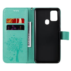 Tree & Cat Embossed Pattern Horizontal Flip Leather Case with Holder & Card Slots & Wallet & Lanyard, For Samsung Galaxy A21s, For Samsung Galaxy A31