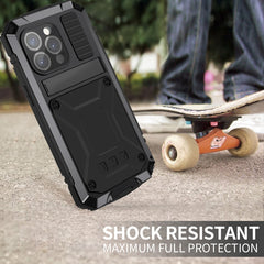 R-JUST Stoßfeste, wasserdichte, staubdichte Telefonhülle aus Metall und Silikon mit Halterung, für iPhone 15 Pro Max, für iPhone 15 Pro, für iPhone 15 Plus, für iPhone 15