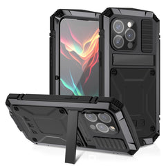 R-JUST Stoßfeste, wasserdichte, staubdichte Telefonhülle aus Metall und Silikon mit Halterung, für iPhone 15 Pro Max, für iPhone 15 Pro, für iPhone 15 Plus, für iPhone 15