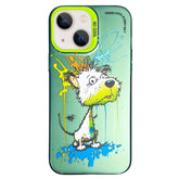 Double Layer Color Silver Series Animal Oil Painting Phone Case, For iPhone 15