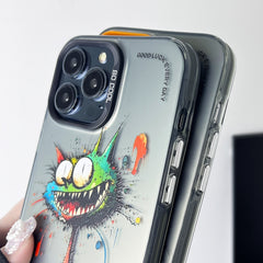Double Layer Color Silver Series Animal Oil Painting Phone Case, For iPhone 15 Pro Max