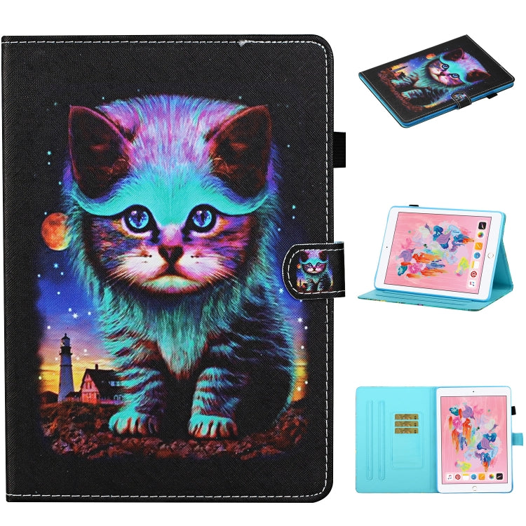 Estuche de cuero con tapa horizontal con costuras de dibujo de colores, soporte, ranuras para tarjetas, función de suspensión/activación y tira antideslizante, para iPad Air, iPad Air 2, iPad de 9,7 pulgadas (2017), iPad de 9,7 pulgadas (2018) Estuche de cuero con tapa horizontal con costuras de dibujo de colores, soporte, ranuras para tarjetas, función de suspensión/activación y tira antideslizante, para iPad Air, iPad Air 2, iPad de 9,7 pulgadas (2017), iPad de 9,7 pulgadas (2018)