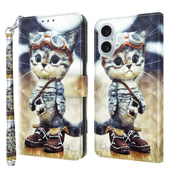 3D Painted Leather Phone Case, For iPhone 16 Plus, For iPhone 16