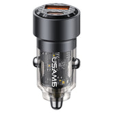 USAMS US-CC208 C39 60W USB + Type-C Dual Port Fast Charging Aluminum Alloy Transparent Car Charger