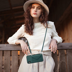 Rhombic Texture Card Bag RFID Phone Case with Long Lanyard