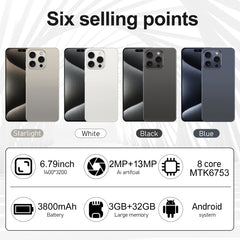 i15 Pro Max / VD1, 6.79 inch Screen, Face Identification, Android 8.1 MTK6753 Octa Core, Network: 4G, Dual SIM, 3GB+32GB