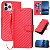 YX0070 Carbon Fiber Buckle Leather Phone Case with Lanyard