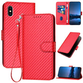YX0070 Carbon Fiber Buckle Leather Phone Case with Lanyard
