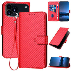 YX0070 Carbon Fiber Buckle Leather Phone Case with Lanyard