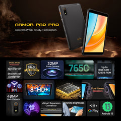Tablet PC resistente Ulefone Armor Pad Pro, 8 pulgadas, Android 13, MediaTek MT8788 Octa Core, red 4G, enchufe de la UE, Armor Pad Pro