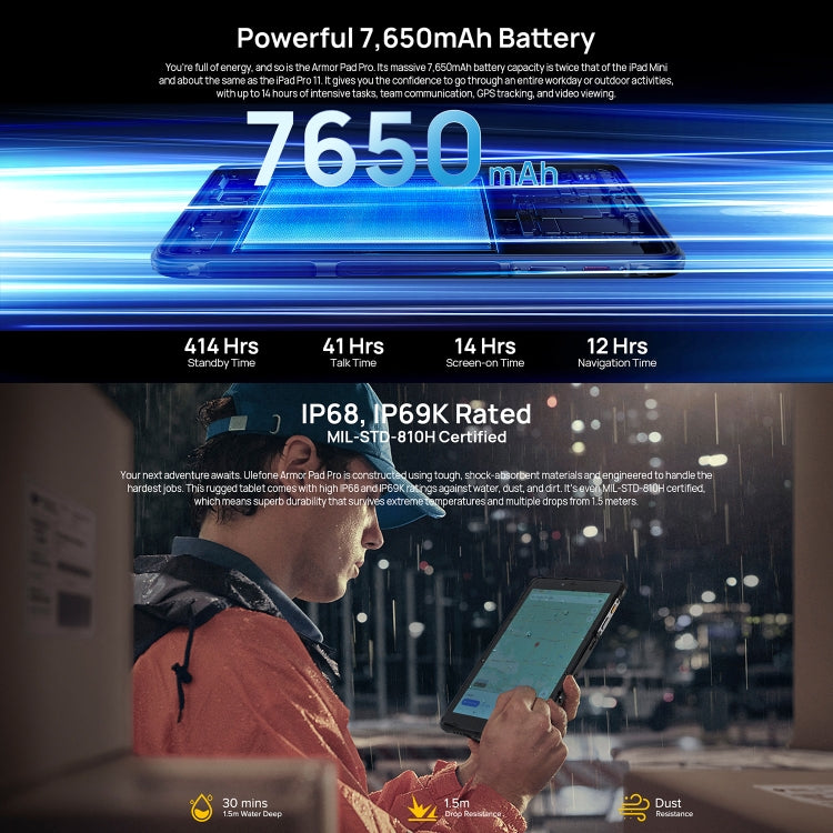 Tablet PC resistente Ulefone Armor Pad Pro, 8 pulgadas, Android 13, MediaTek MT8788 Octa Core, red 4G, enchufe de la UE, Armor Pad Pro Tablet PC resistente Ulefone Armor Pad Pro, 8 pulgadas, Android 13, MediaTek MT8788 Octa Core, red 4G, enchufe de la UE, Armor Pad Pro
