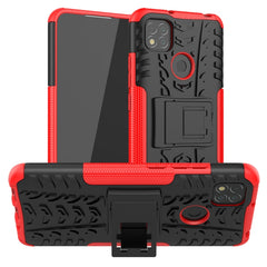 Tire Texture Shockproof TPU + PC Protective Case with Holder, For Xiaomi Redmi 9C, For OPPO Realme C15