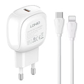 LDNIO A1206C PD27W USB-C / Type-C Fast Charger with 1m 8 Pin Cable, EU Plug