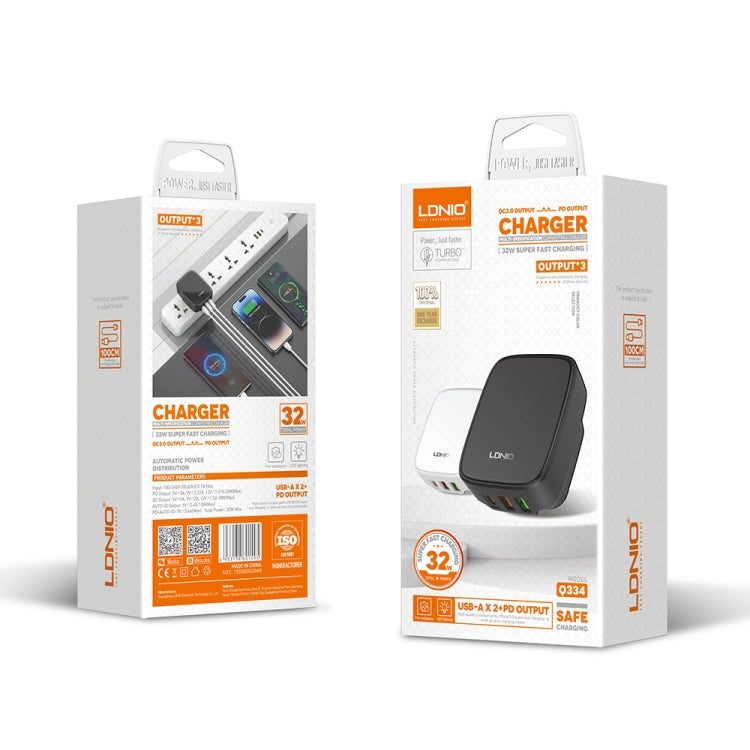 LDNIO Q334 32W Type-C + Dual USB Port Charger with 1m USB-C / Type-C to USB-C / Type-C Data Cable, EU Plug, UK Plug, US Plug LDNIO Q334 32W Type-C + Dual USB Port Charger with 1m USB-C / Type-C to USB-C / Type-C Data Cable, EU Plug, UK Plug, US Plug