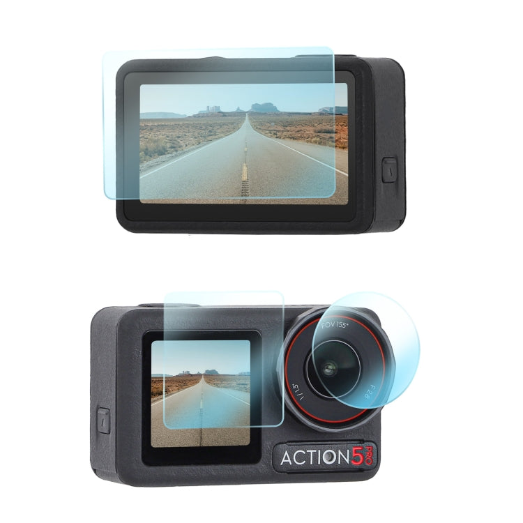 Für DJI Osmo Action 5 Pro Sunnylife 3-in-1-Objektivschutz, gehärtete Glasfolien für Vorder- und Rückseite, 1 + 1 + 1 Set, 2 + 2 + 2 Set