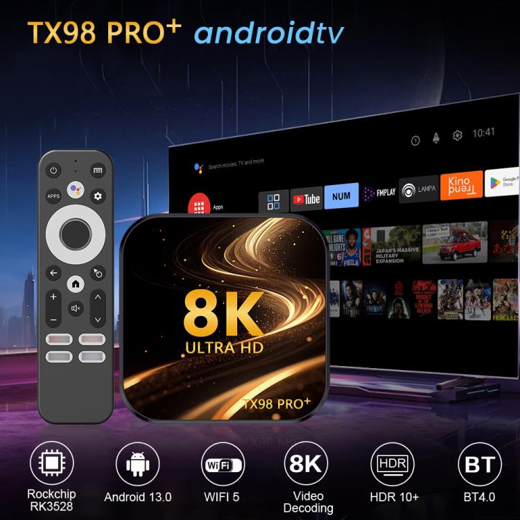 TX98 Pro+ 8K UHD Android 13 Smart TV Box with Remote Control, RK3528 Quad-Core TX98 Pro+ 8K UHD Android 13 Smart TV Box with Remote Control, RK3528 Quad-Core