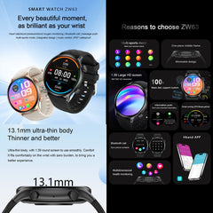 ZW63 1.39 inch Round Screen Smart Watch, Heart Rate / Blood Pressure / Blood Sugar / Blood Oxygen / Body Temperature / MET Test