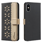 Splicing Color Hollow Flower Pattern RFID Leather Phone Case