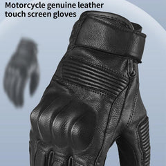 GHOST RACING GR-ST11 Retro Motorcycle Genuine Leather Touch Screen Full Finger Gloves