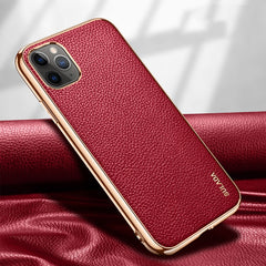 SULADA Litchi Texture Leather Electroplated Shckproof Protective Case, For iPhone 11 Pro, For iPhone 11, For iPhone 11 Pro Max