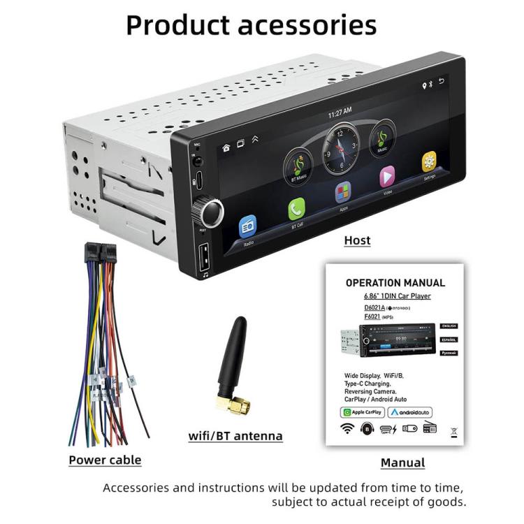 F6021 6.86 inch IPS Screen Car 1Din MP5 Player Support CarPlay & Android Auto F6021 6.86 inch IPS Screen Car 1Din MP5 Player Support CarPlay & Android Auto